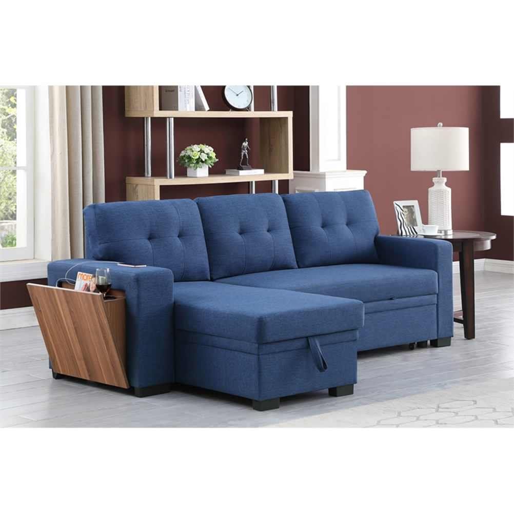 Pemberly Row Fabric Reversible Side Compartment Sleeper Sectional Sofa ... within Pemberly Row Reversible Fabric Sleeper Sofa Bed & Chaise With Cup Holder-Beige