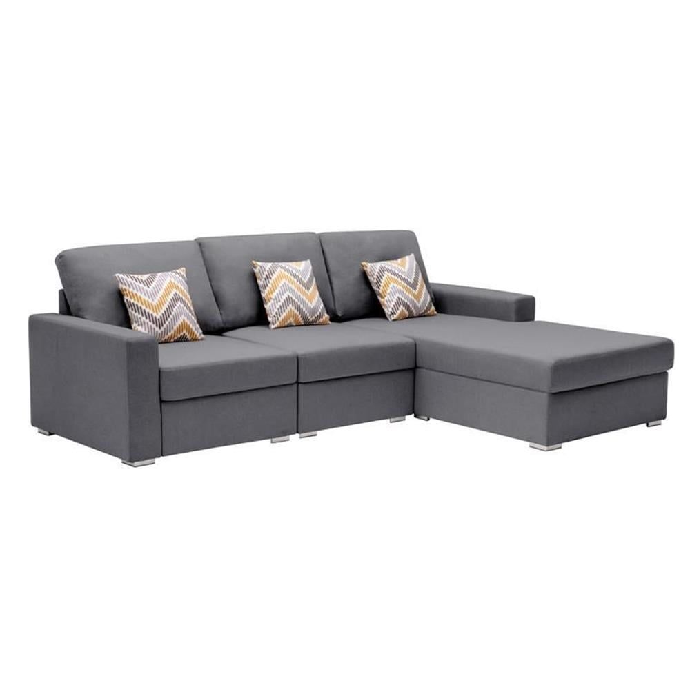 Pemberly Row Gray Fabric Reversible Sectional Sofa Chaise ... pertaining to Maximizing space efficiency with integrated chaise and ottoman designs