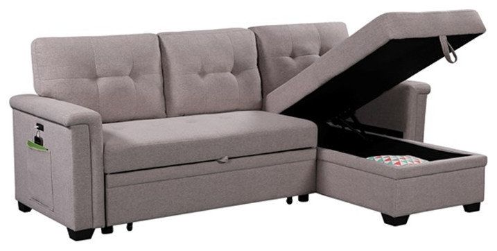 Pemberly Row Gray Fabric Reversible Sleeper Sofa Usb Charger Storage ... in How to choose the right sectional with practical features