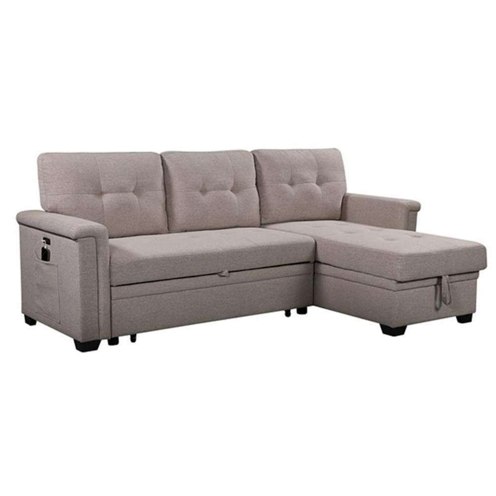Pemberly Row Gray Fabric Reversible Sleeper Sofa Usb Charger Storage ... pertaining to How to Choose the Perfect Reversible Fabric Sleeper Sofa for Your Home