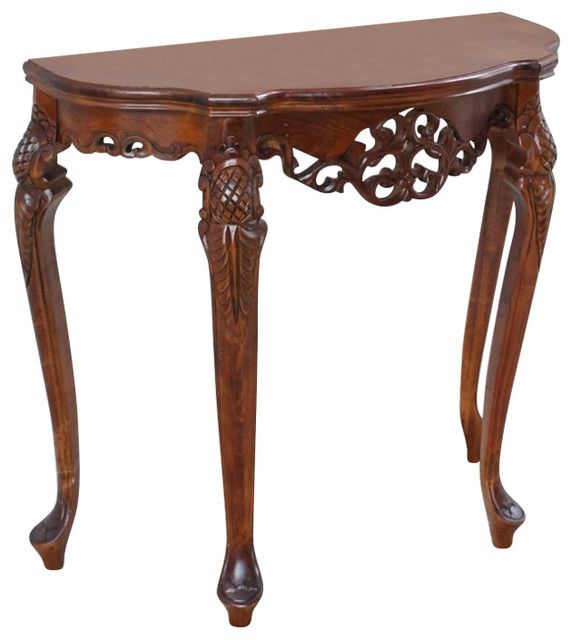 Pemberly Row Half Moon Console Table In Walnut - Victorian - Console ... throughout Pemberly Row Half Moon Console Table In Antique White