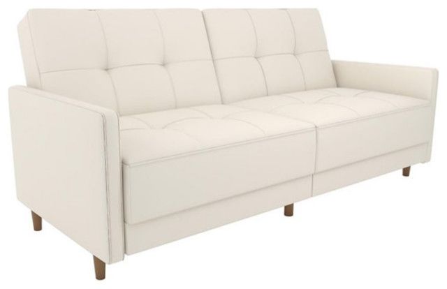 Pemberly Row Modern Coil Faux Leather Convertible Sleeper Sofa In White - Midcentury - Futons ... for Dhp Andora Modern Coil Faux Leather Convertible Sleeper Sofa In White