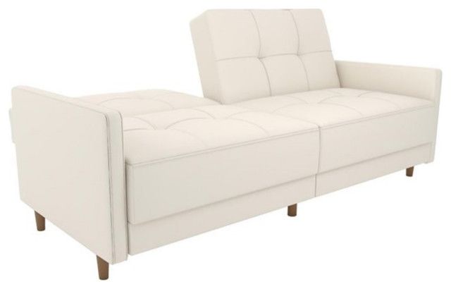 Pemberly Row Modern Coil Faux Leather Convertible Sleeper Sofa In White ... regarding Transforming Your Space The DHP Andora Sleeper Sofa Explained