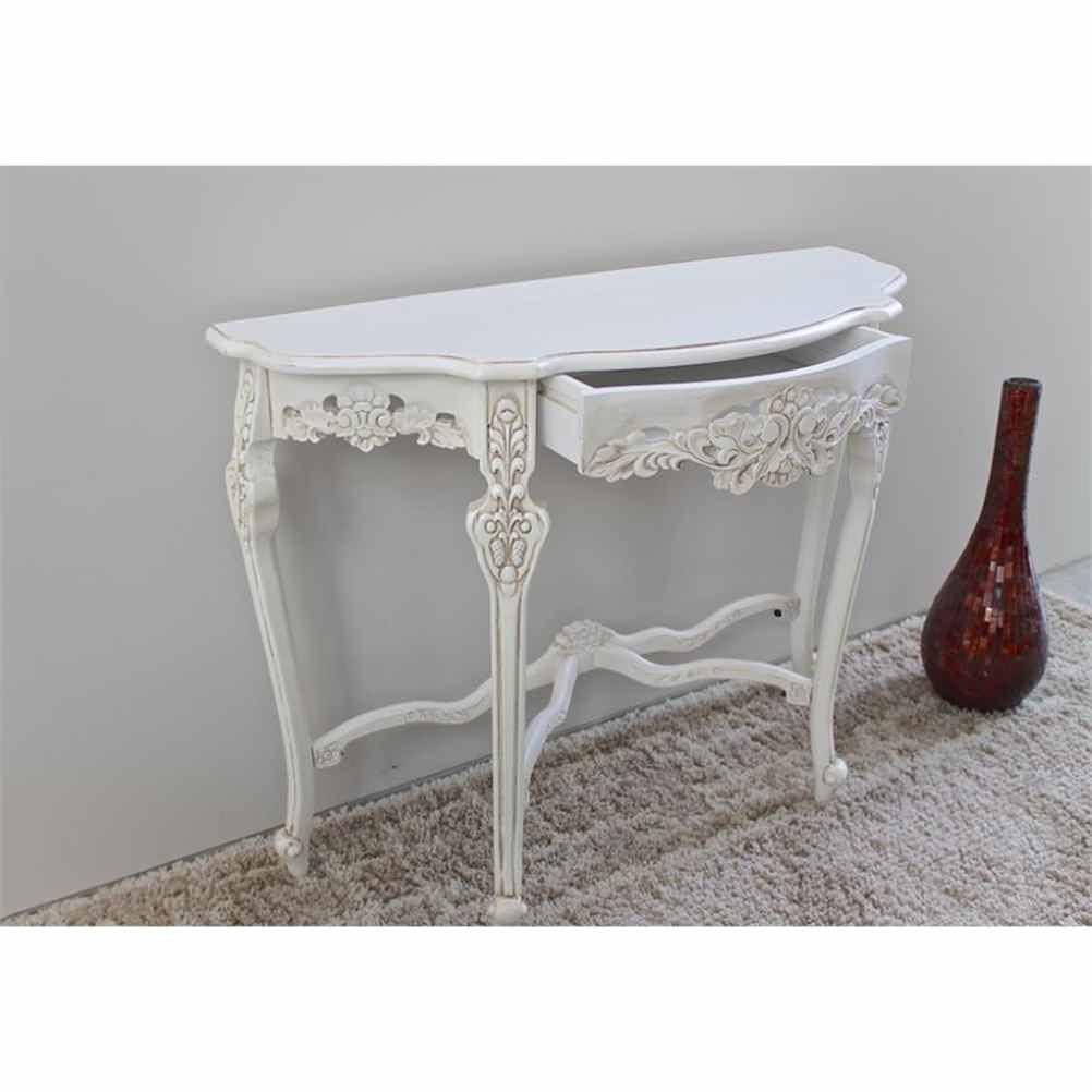 Pemberly Row Modern Wood Half Moon Wall Table In Antique White - French ... in Pemberly Row Half Moon Console Table In Antique White
