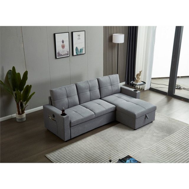 Pemberly Row Reversible Fabric Sleeper Sectional With Usb In Gray ... intended for The Versatile Pemberly Row Dark Gray Sectional How It Transforms Spaces