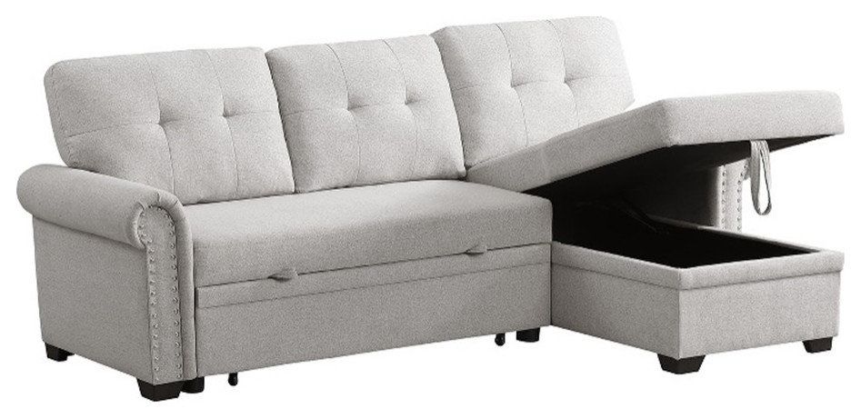 Pemberly Row Reversible Fabric Sleeper Sofa With Storage Chaise In ... intended for Pemberly Row Velvet Reversible Sleeper Sectional With Storage In Dark Gray