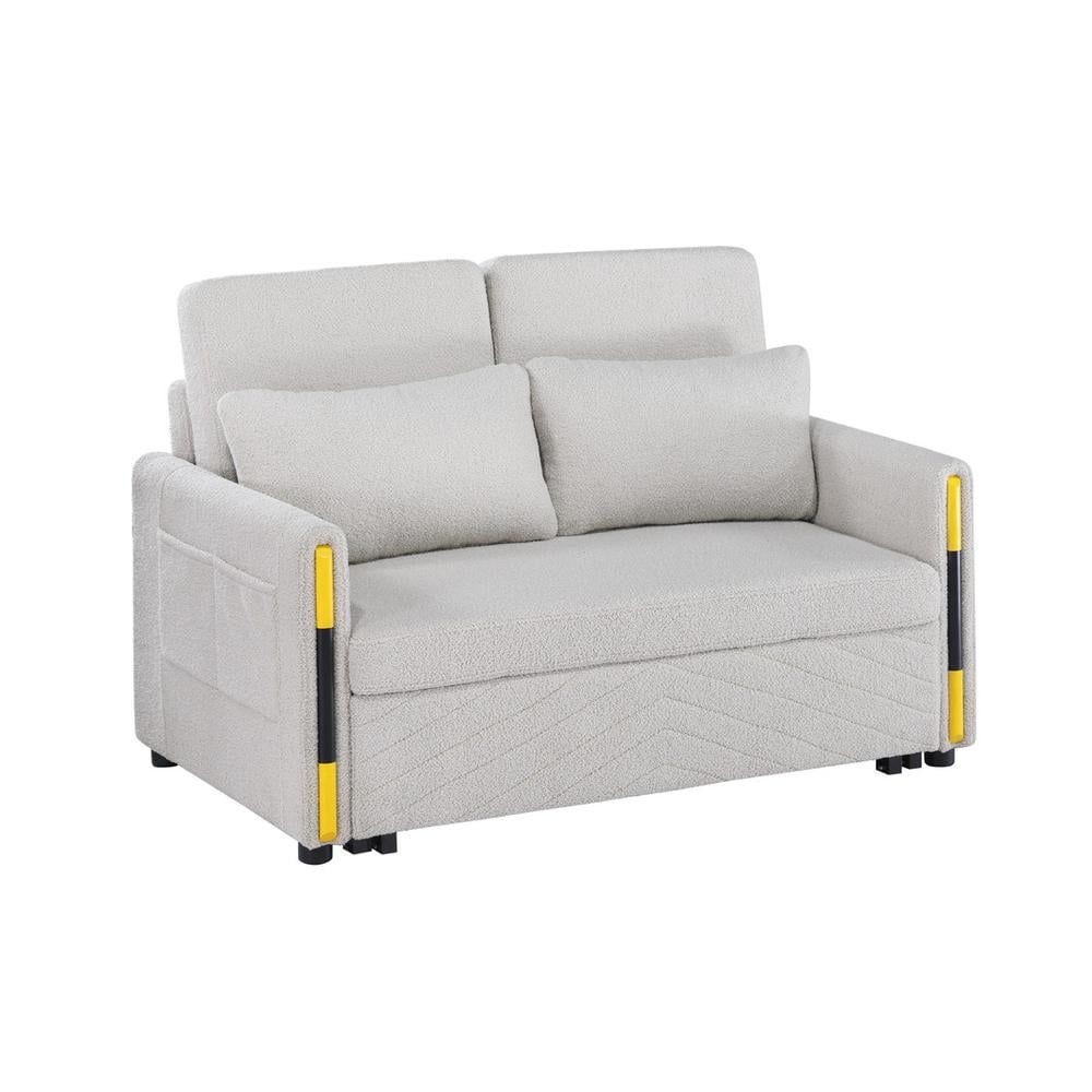Percy 55.5"W Beige Teddy Velvet Sleeper Loveseat With Dual-Pull Sleeper ... in Percy 55.5"W Beige Teddy Velvet Sleeper Loveseat With Dual-Pull Sleeper Design
