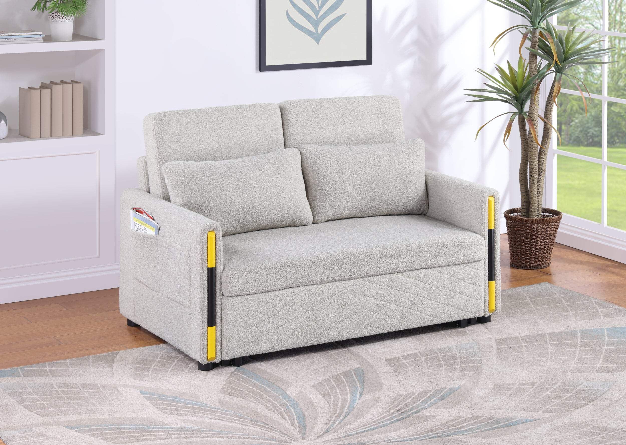 Percy 55.5"W Beige Teddy Velvet Sleeper Loveseat With Dual Pull Sleeper ... regarding Beyond the Sofa How the Percy Loveseat Adapts to Your Needs