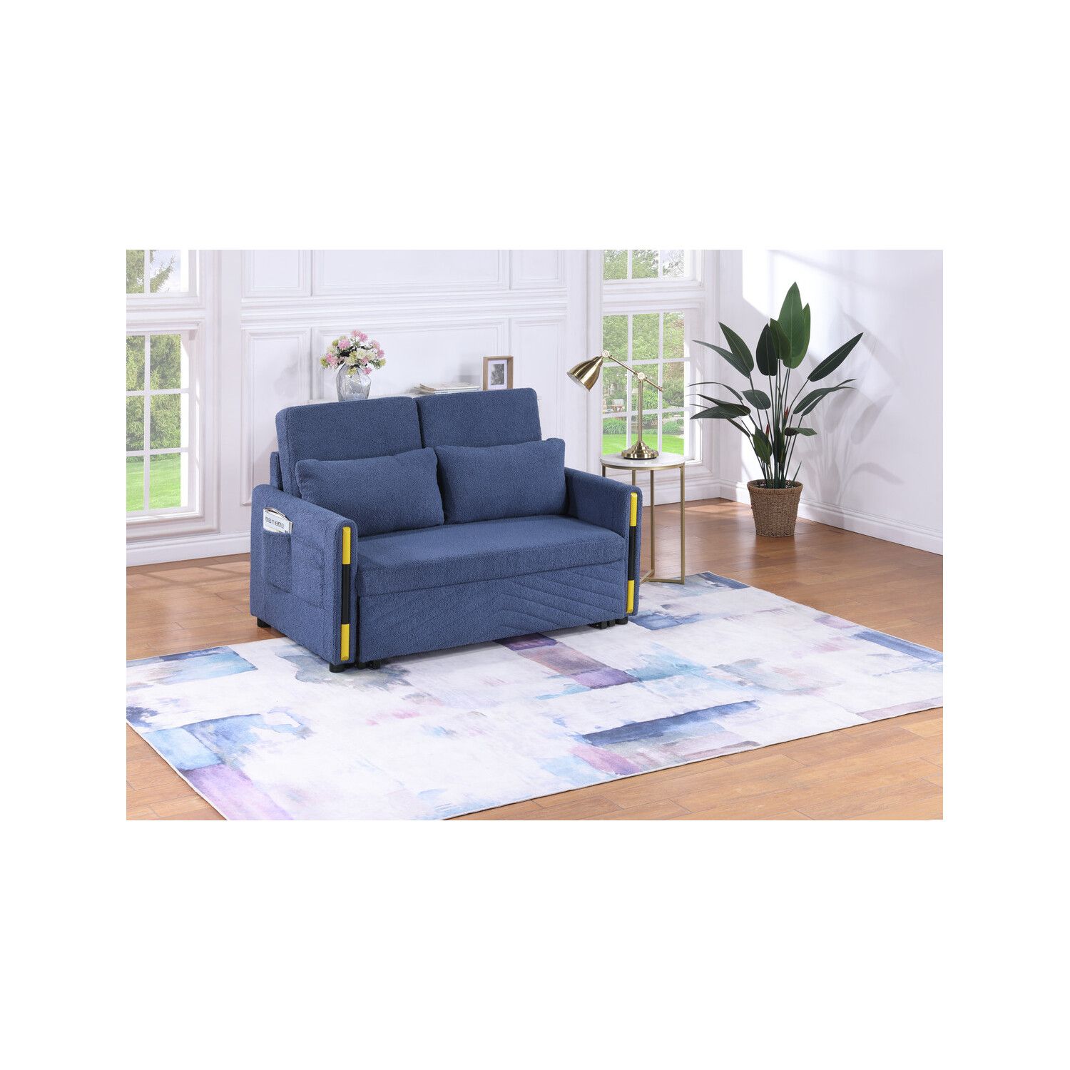 Percy 55.5"W Navy Teddy Velvet Sleeper Loveseat With Dual-Pull Sleeper ... with regard to Beyond the Sofa How the Percy Loveseat Adapts to Your Needs