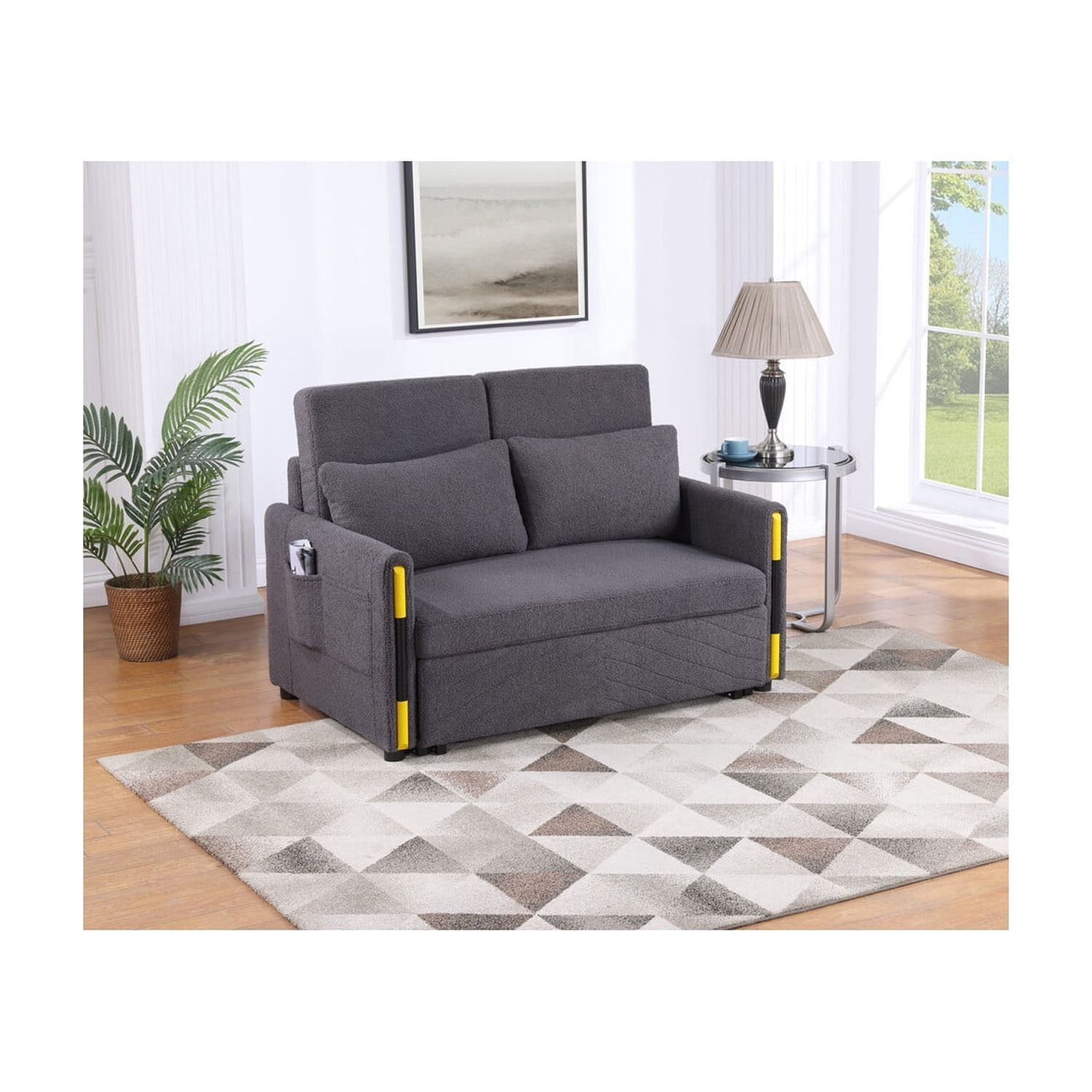 Percy Gray Teddy Velvet Sleeper Loveseat With Side Pockets - Walmart.com in Beyond the Sofa How the Percy Loveseat Adapts to Your Needs