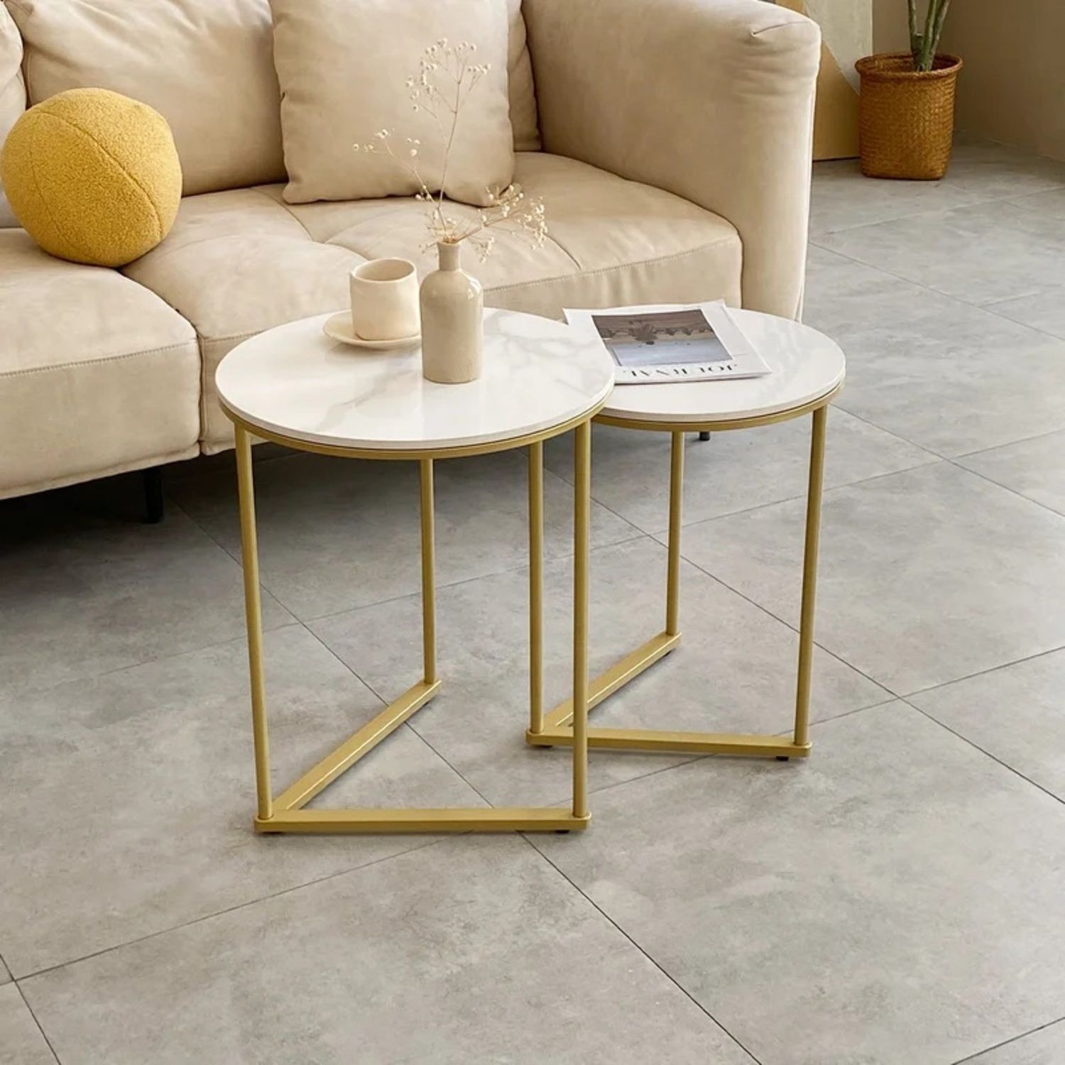 Phalla Stone Top Nesting Tables - Aptdeco throughout Large Stone Top Nesting Table