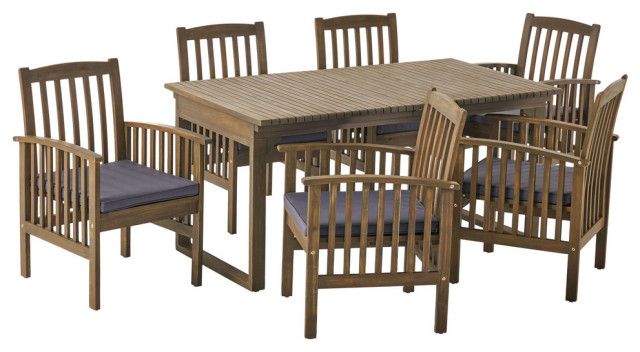 Phoebe Outdoor 6 Seater Acacia Wood Dining Set - Craftsman - Outdoor ... regarding Phoebe Outdoor 6 Seater Acacia Wood Dining Set, Gray Finish, Dark Gray
