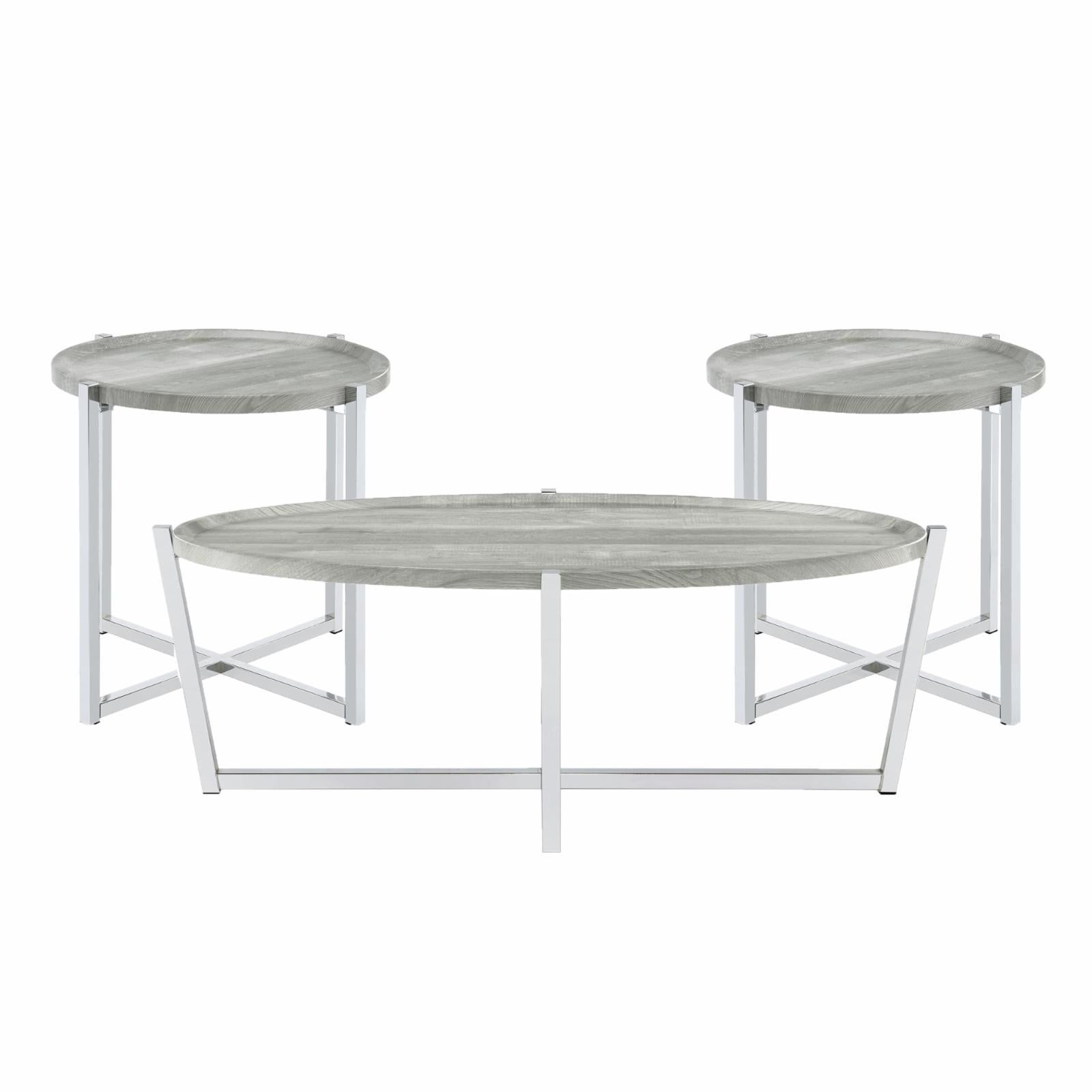 Picket House Furnishings Niko 3Pc Occasional Table Set In Chrome ... in Picket House Furnishings Rio Occasional 2-Piece Set