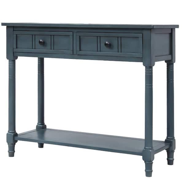 Polibi 35.43 In. Navy Rectangle Wood Console Table With Two Drawers And ... within Understanding the Features of the Gewnee Navy Console Table