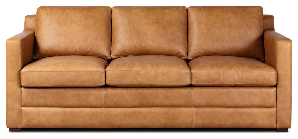 Poly And Bark Sorrento Leather Pull-Out Convertible Sleeper Sofa In ... within Poly And Bark Sorrento Leather Pull-Out Convertible Sleeper Sofa In Cognac Tan