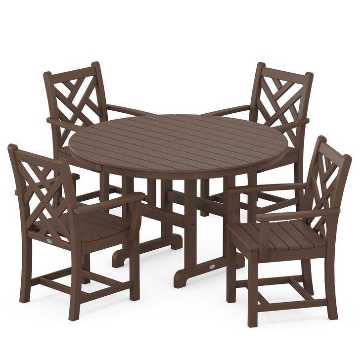 Polywood Chippendale 5-Piece Round Arm Chair Dining Set - Mahogany : Bbqguys | Farmhouse Dining ... with regard to The Enduring Appeal of Slate Gray Farmhouse Dining Sets