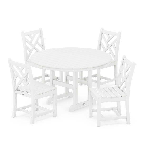 Polywood® Chippendale 5-Piece Round Farmhouse Side Chair Dining Set & Reviews | Wayfair within Polywood Chippendale 5-Piece Round Farmhouse Arm Chair Dining Set, Slate Gray
