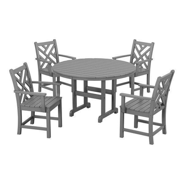 Polywood Chippendale 5-Piece Slate Grey Dining Set With 4 Arm Chairs with regard to The Enduring Appeal of Slate Gray Farmhouse Dining Sets