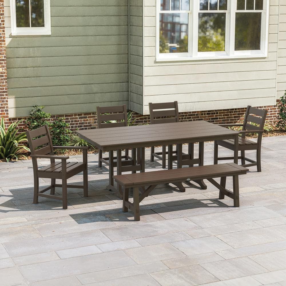 Polywood Grant Park 6-Piece Farmhouse Plastic Outdoor Dining Set With ... in Polywood Traditional Garden 6-Piece Farmhouse Dining Set With Bench