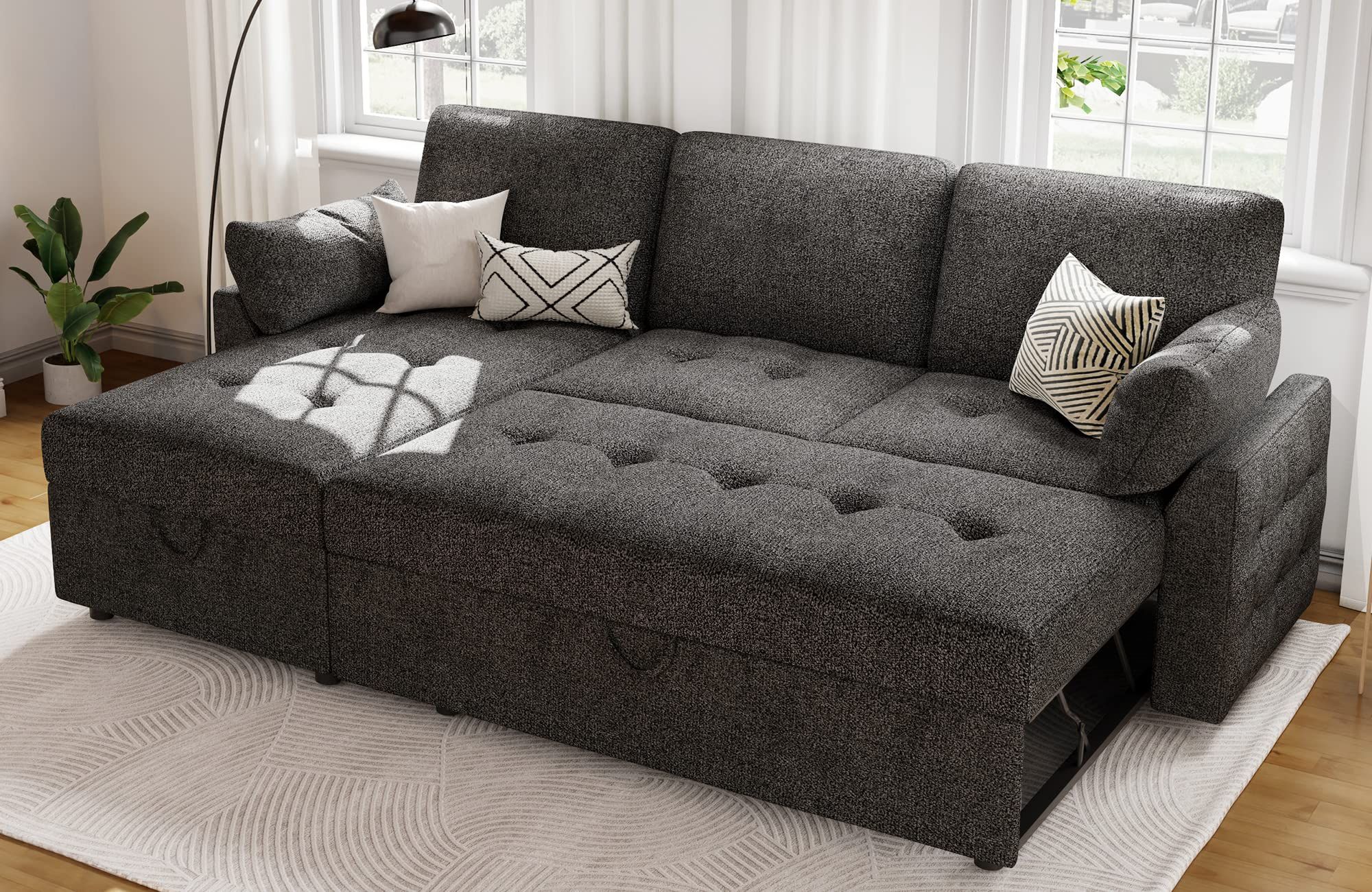 Pull Out Sofa Bed Modern Tufted Convertible Sleeper Sofa L | Desertcart ... inside Beyond the Basics Understanding Your Brown Chenille Sofa Bed's Features