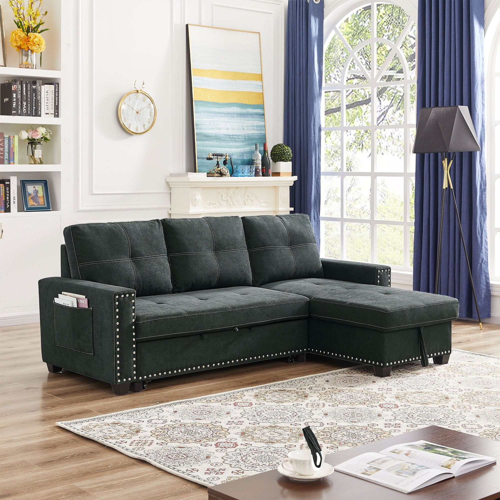 Queen Size Click Clack Sofa Bed With Storage | Cabinets Matttroy throughout Compact Floral Chenille Sofa Bed With Click-Clack Sleeper And Storage, Burgundy