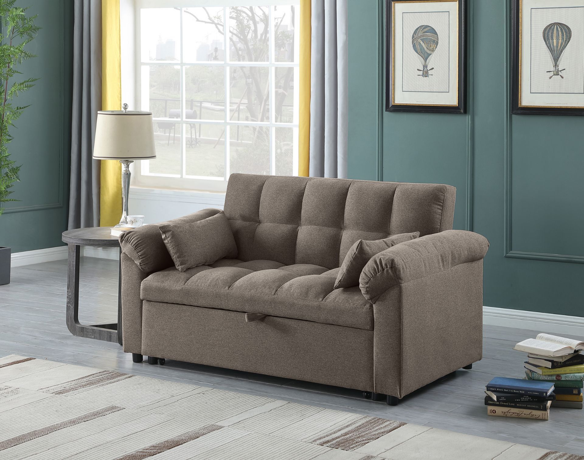 Raphael Pull Out Sofa Bed (Brown) with Beyan Signature Madrid 69" Fabric Pull Out Sleeper Sofa In Brown