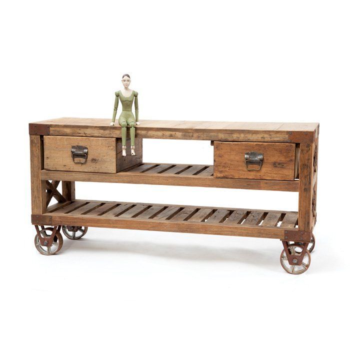 Reclaimed Wood Rolling Console Table - Southwest Style | Reclaimed Wood ... with regard to The Enduring Charm and Practicality of Industrial Rolling Console Tables