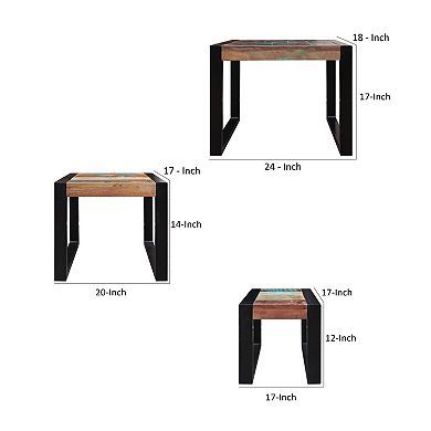 Rectangular Reclaimed Wood Nesting Side Table With Metal Base, Set Of 3 ... regarding Transform Your Space with the Natural Beauty of Teak Waterfall Nesting Tables