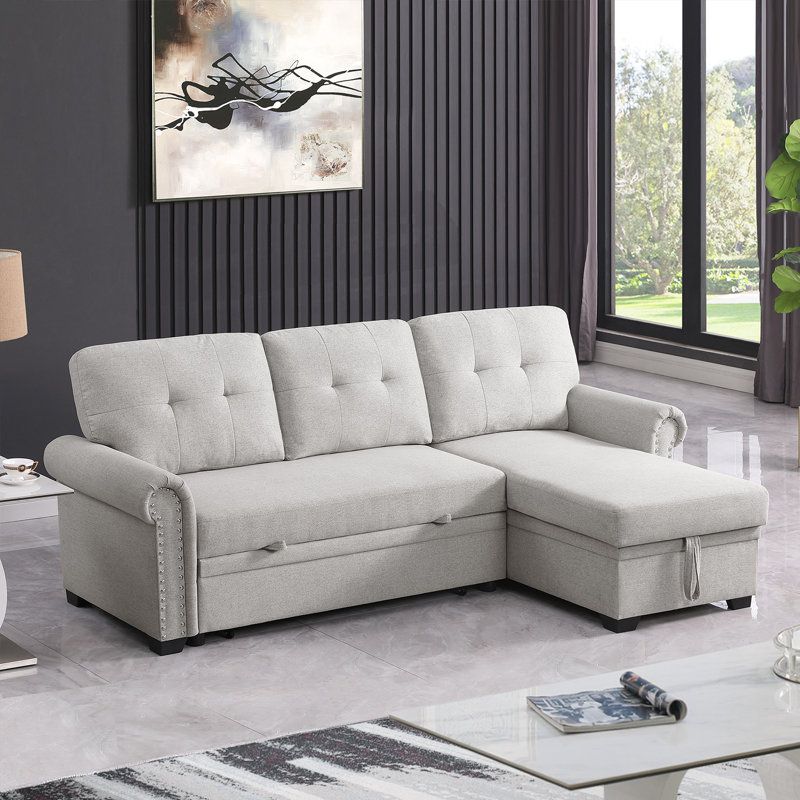 Red Barrel Studio® 86'' Upholstered Sleeper Pull Out Sofa Couch With Storage Chaise & Reviews ... intended for Pull Out Sleeper Sofa & Chaise, Gray