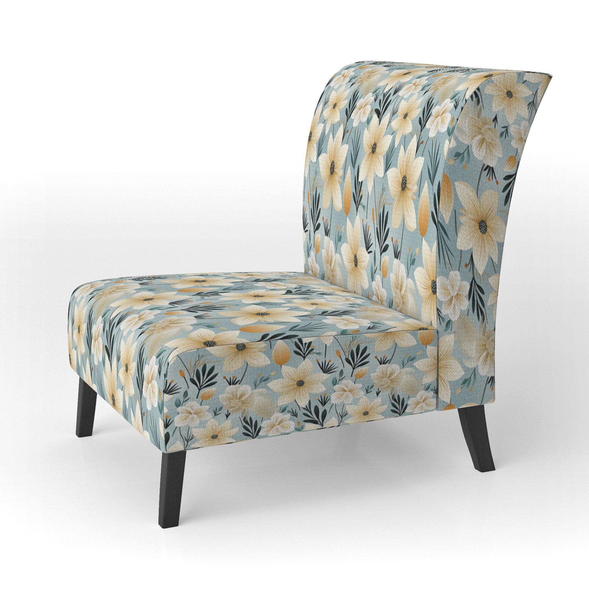 Red Barrel Studio® Ivory Coastal Harmony Floral Pattern I - Upholstered ... with Coastal Retreat Slipper Chair - Justin Collection, Belen Kox