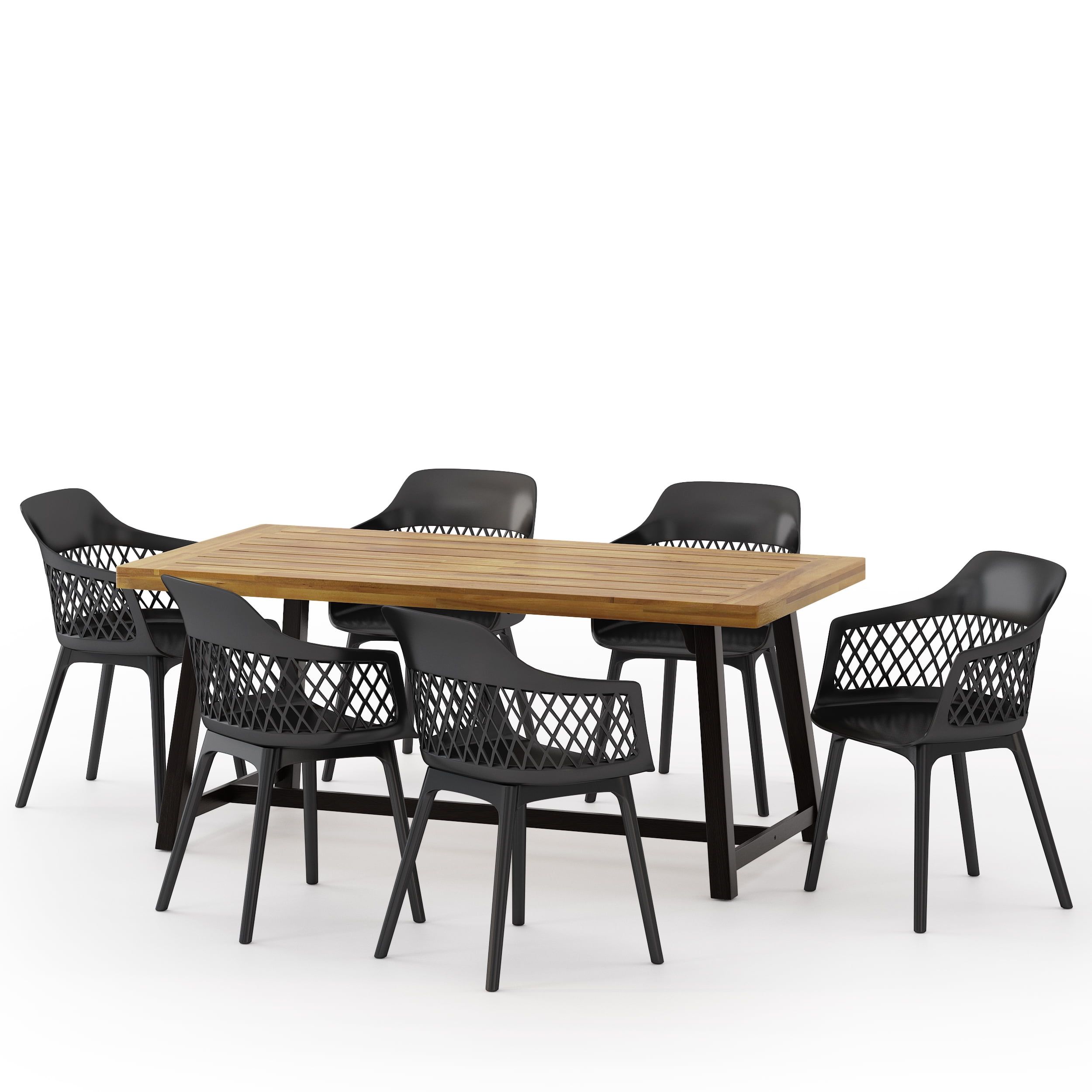 Renata Outdoor Wood And Resin 7 Piece Dining Set, Black And Sandblasted ... intended for Furman Outdoor Wood And Resin 7 Piece Dining Set, Black And Teak