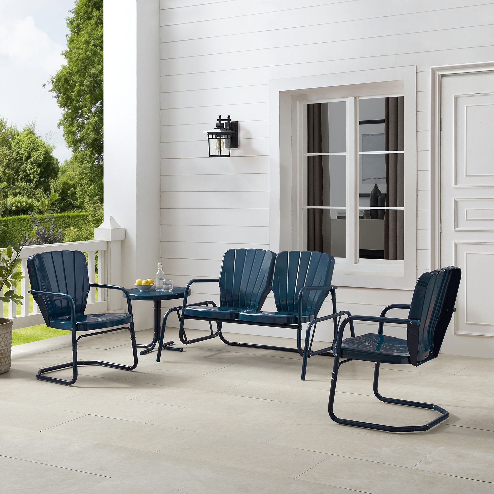 Ridgeland 4 Piece Retro Outdoor Loveseat Glider Patio Set In Navy Gloss ... intended for Understanding the durability and weather resistance of Navy Gloss finishes