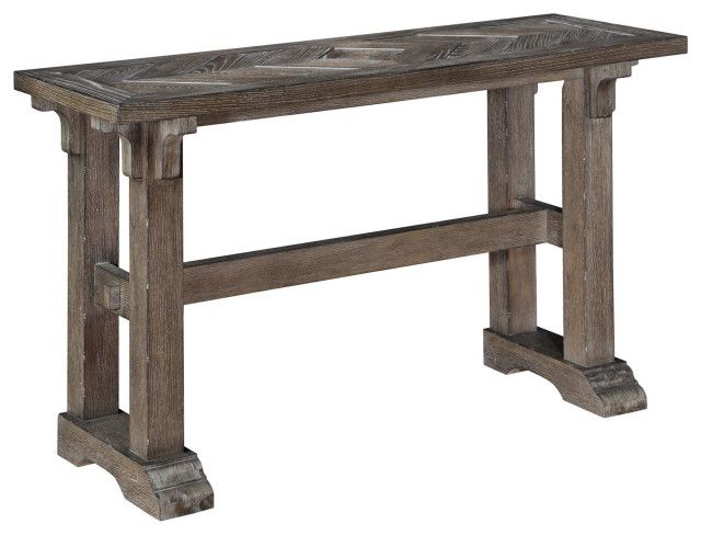 Rustic Console Table, Double Pedestal Base With Box Diamond Top ... pertaining to Understanding the Artistry Behind Driftwood Brown Console Tables