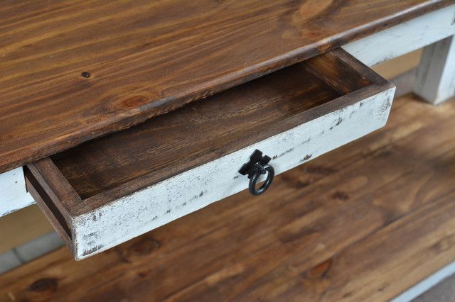 Rustic Solid Wood Distressed White 2-Drawer Sofa Table/Console - French ... throughout Craftsmanship and Quality in Rustic Solid Wood Distressed White 2-Drawer Tables