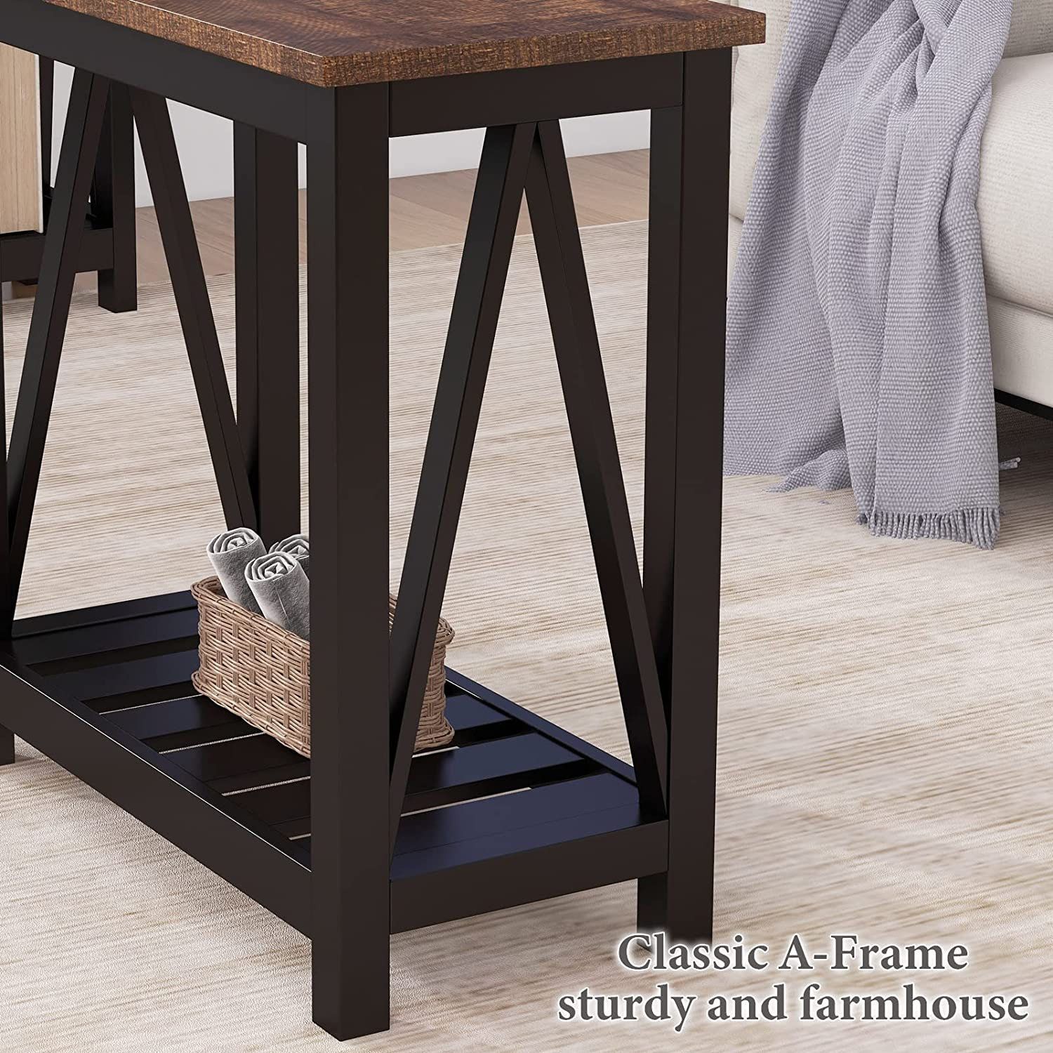 Rustic Vintage Narrow End Side Table With Storage Shelf For Small ... for Rustic Vintage Narrow End Side Table With Storage Shelf For Small Spaces