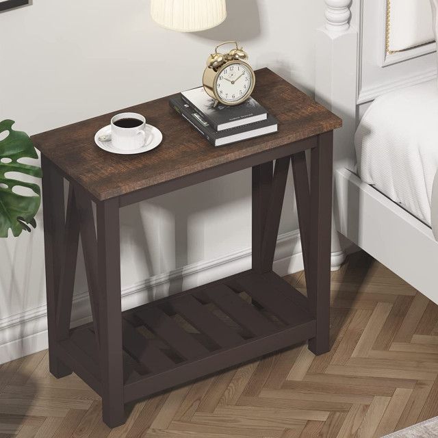 Rustic Vintage Narrow End Side Table With Storage Shelf For Small ... intended for The Art of Space Saving How a Narrow Side Table with Storage Works Wonders