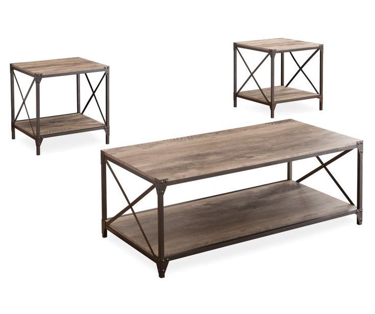 Rustic Wood & Metal 3-Piece Occasional Table Set - Big Lots | Rustic ... regarding Exploring the Design Elements of Brown Plank Style Tables