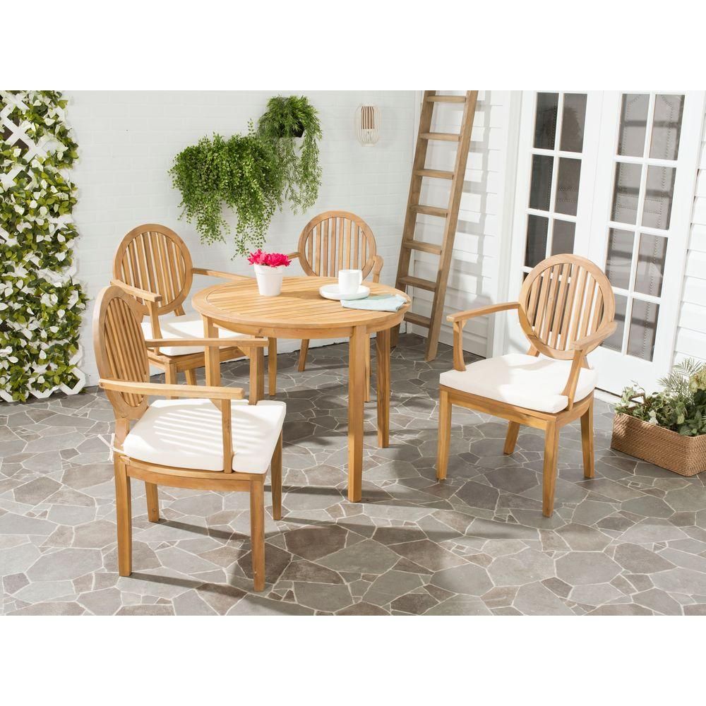 Safavieh Chino Teak Brown 5-Piece Wood Outdoor Dining Set With Beige ... intended for Designing Your Perfect Outdoor Dining Space with Wood Furniture
