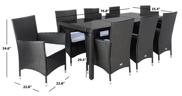 Safavieh Hailee 8 - Person Rectangular Outdoor Dining Set With Cushions ... throughout Safavieh Hailee Dining Set, Grey Brown / White