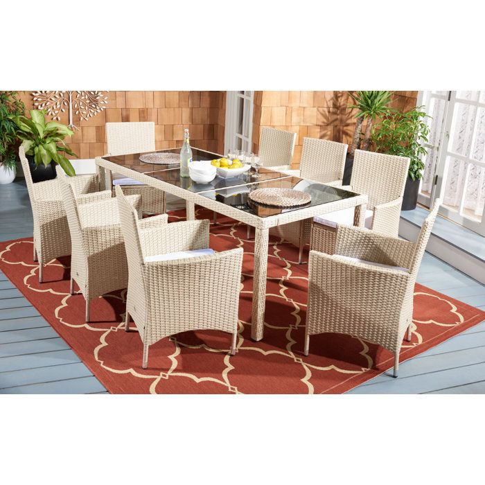 Safavieh Hailee 8 - Person Rectangular Outdoor Dining Set With Cushions ... with regard to Safavieh Hailee Dining Set, Grey Brown / White