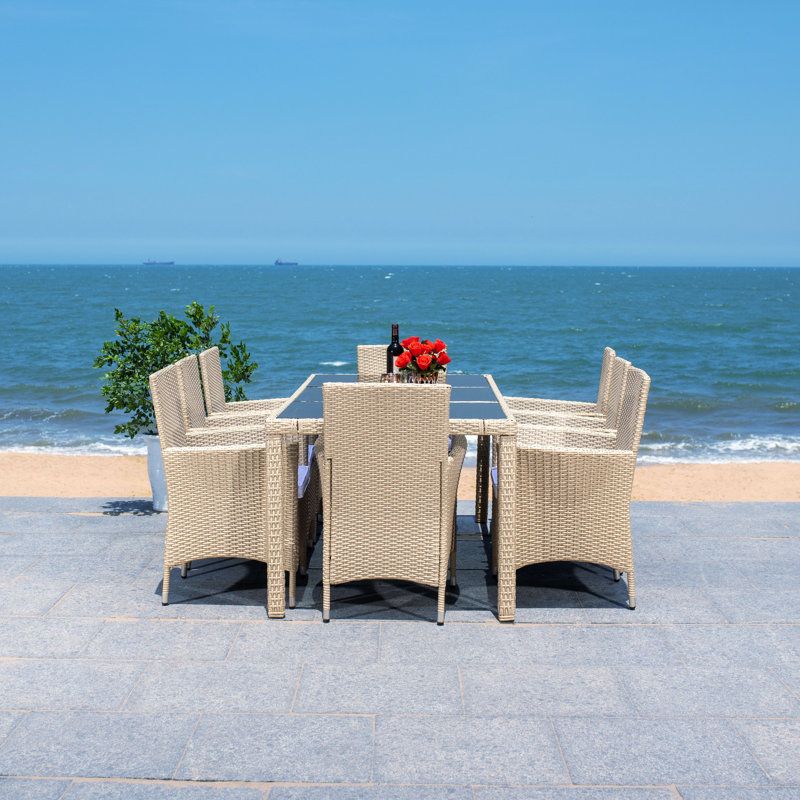 Safavieh Hailee 8 - Person Rectangular Outdoor Dining Set With Cushions ... with Safavieh Hailee Dining Set, Natural / White