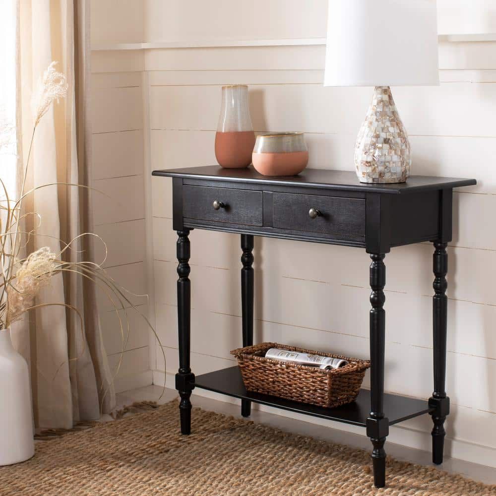 Safavieh Rosemary 38 In. 2-Drawer Black Wood Console Table Amh5705B ... for Rosemary 2 Drawer Console, Amh5705B