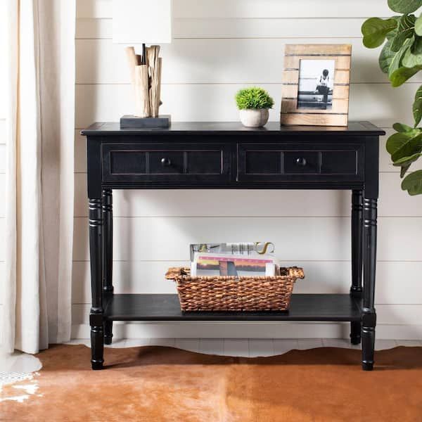 Safavieh Samantha 36 In. 2-Drawer Black Wood Console Table Amh5710B ... pertaining to Exploring the Craftsmanship of the Safavieh Penelope Console Table