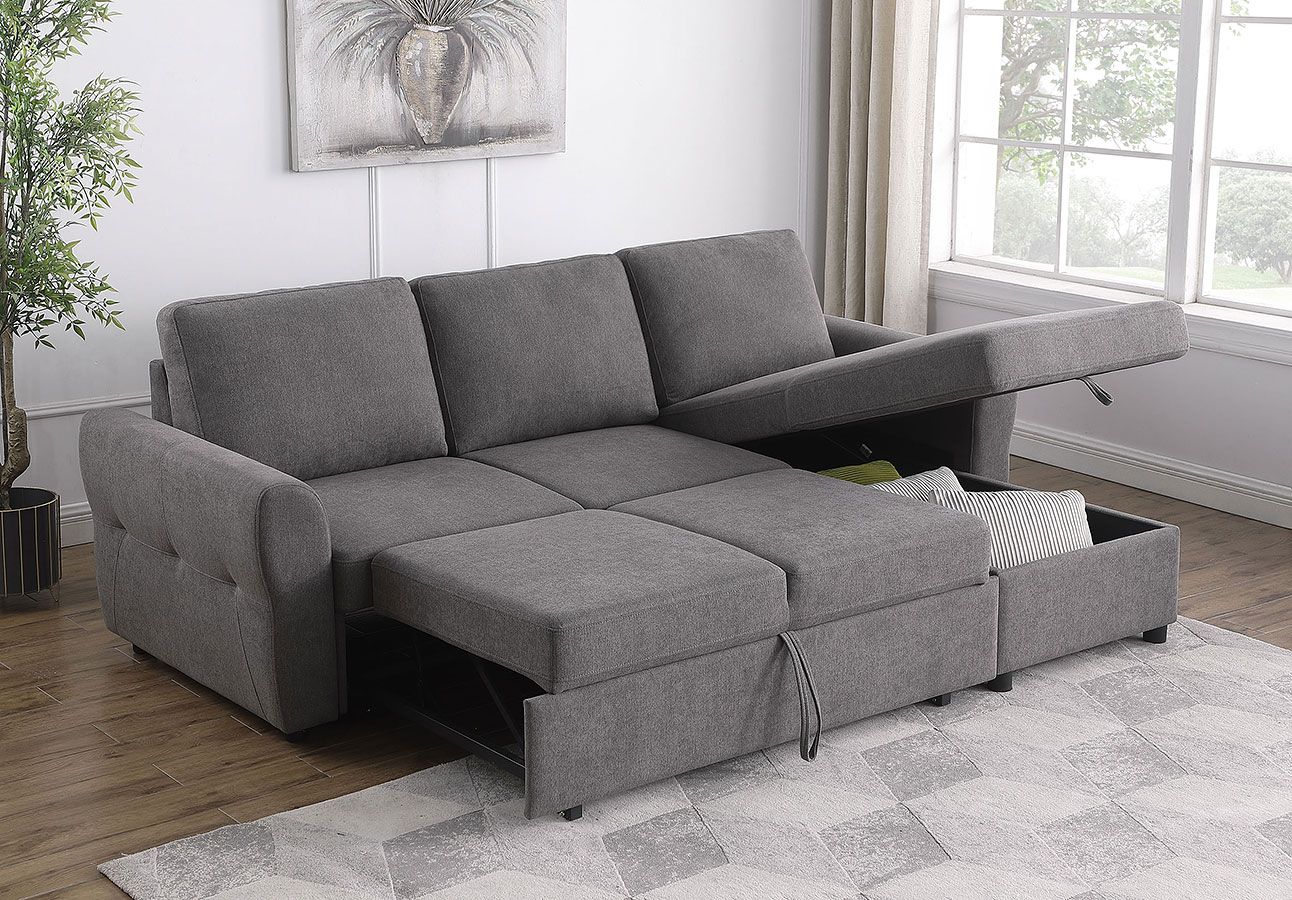 Samantha Sleeper Sectional (Grey) By Coaster Furniture | Furniturepick for Coaster Upholstered Contemporary Fabric Sleeper Sectional In Gray