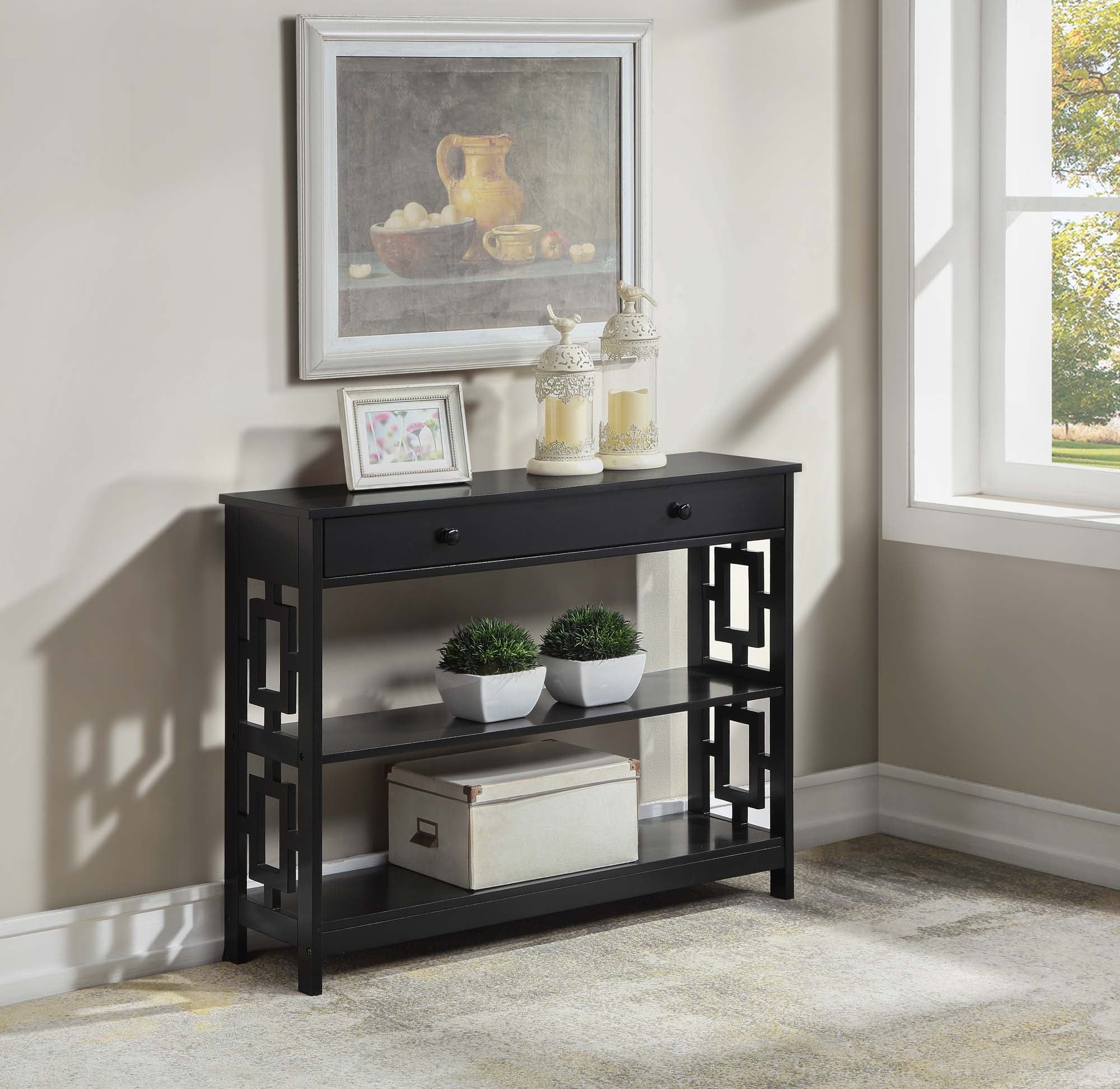 Save $196 • Convenience Concepts Town Square One-Drawer Console Table ... throughout Oxford One-Drawer Console Table With Shelves In Black Wood And Faux Marble Top