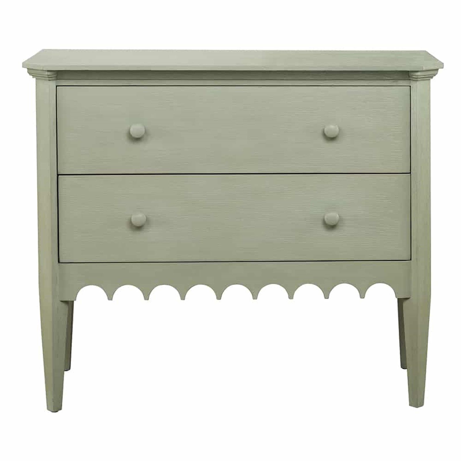 Scalloped Edge Sage Chest Of Drawers throughout Emmeline 3-Drawer Scalloped Console Table, Sage