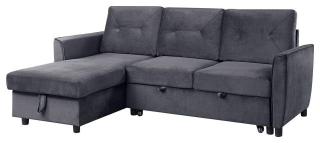 Sectional Sleeper Sofa, Grey Velvet Seat With Slightly Tufted Back ... pertaining to Design Trends in Modern Living Spaces with Grey Velvet Sectionals