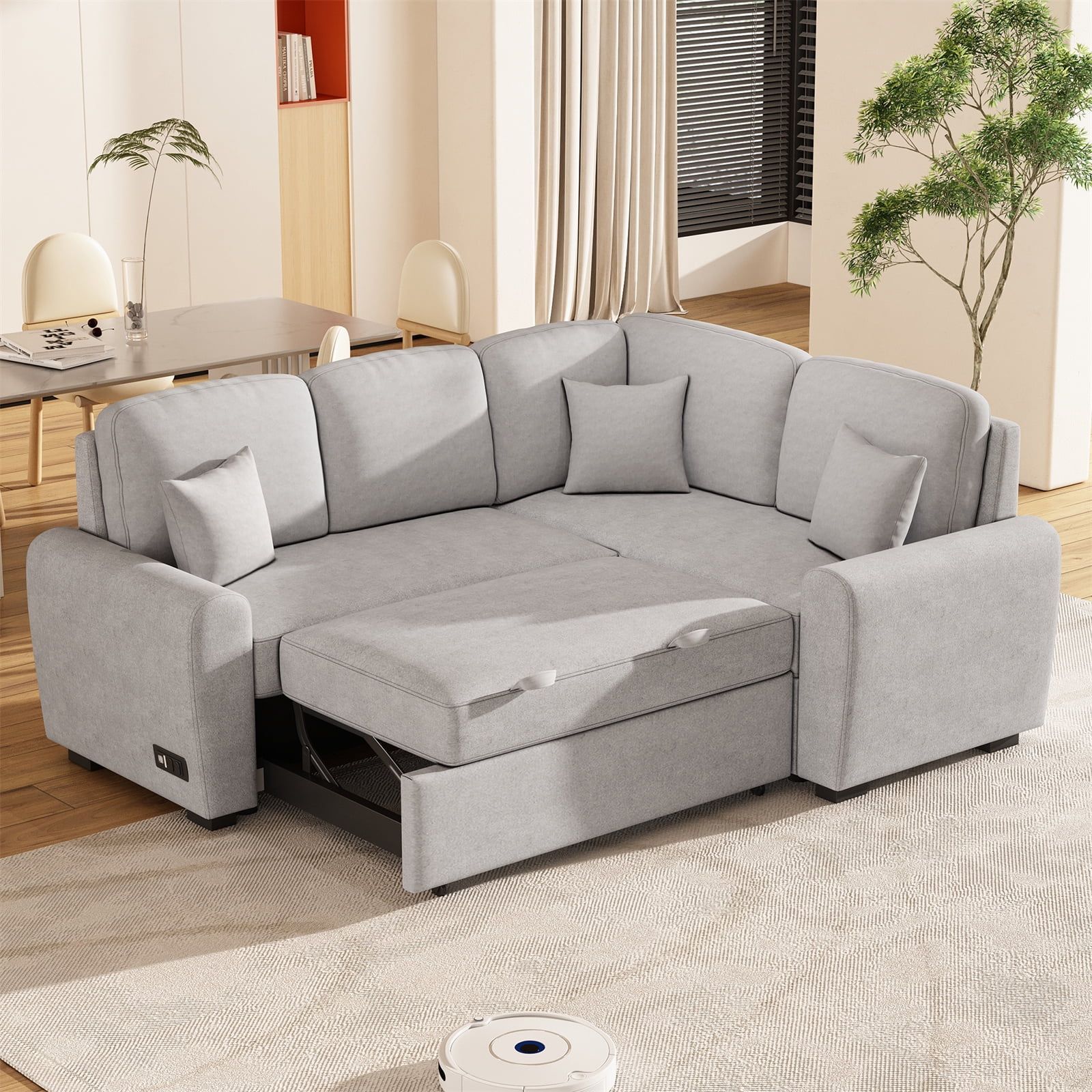 Sectional Sleeper Sofa With Usb Charging Port, L-Shape Chaise With Plug ... within Beyond the Basics What Makes This Black Convertible Sofa Bed Stand Out