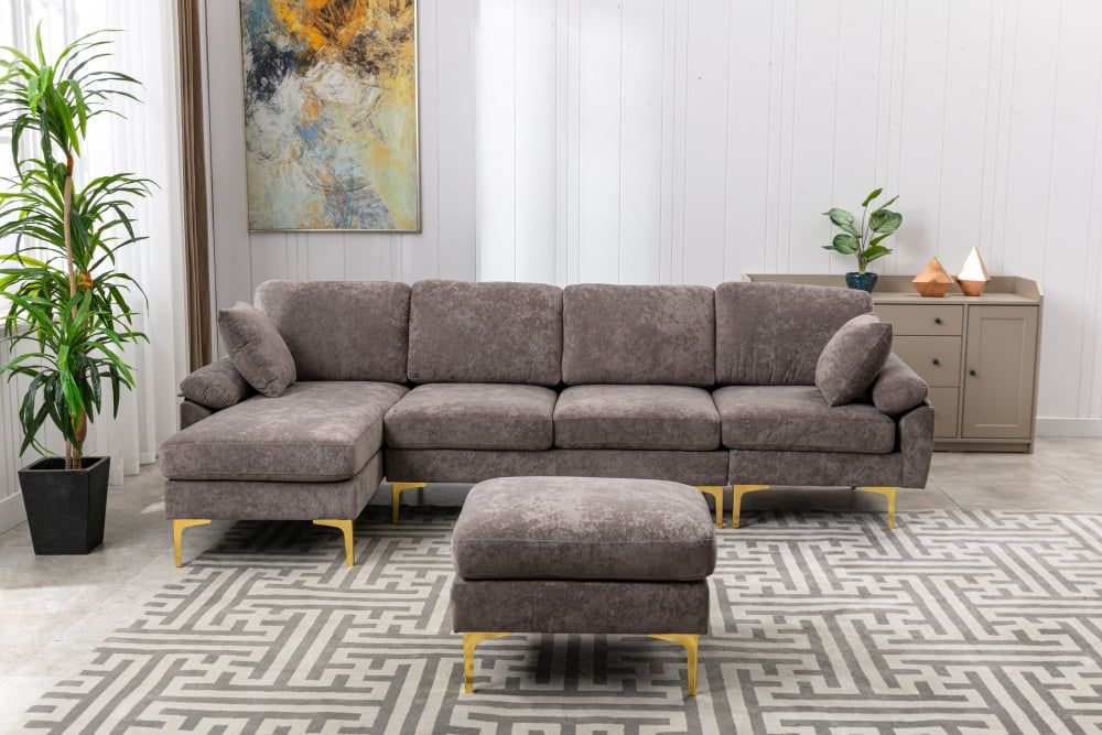 Sectional Sofa, Velvet Sectional Sofa Couch With Memory Foam, U Shape 6 ... regarding Sectional Sleeper Sofa, Grey Velvet Seat With Slightly Tufted Back Cushions
