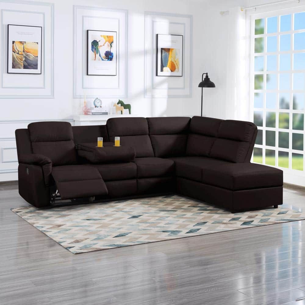 Sectional Sofa With Chaise Recliner And Sleeper | Cabinets Matttroy regarding Kipling Ii 94"W Chenille Sleeper Sectional Storage Cupholder Usb, Brown